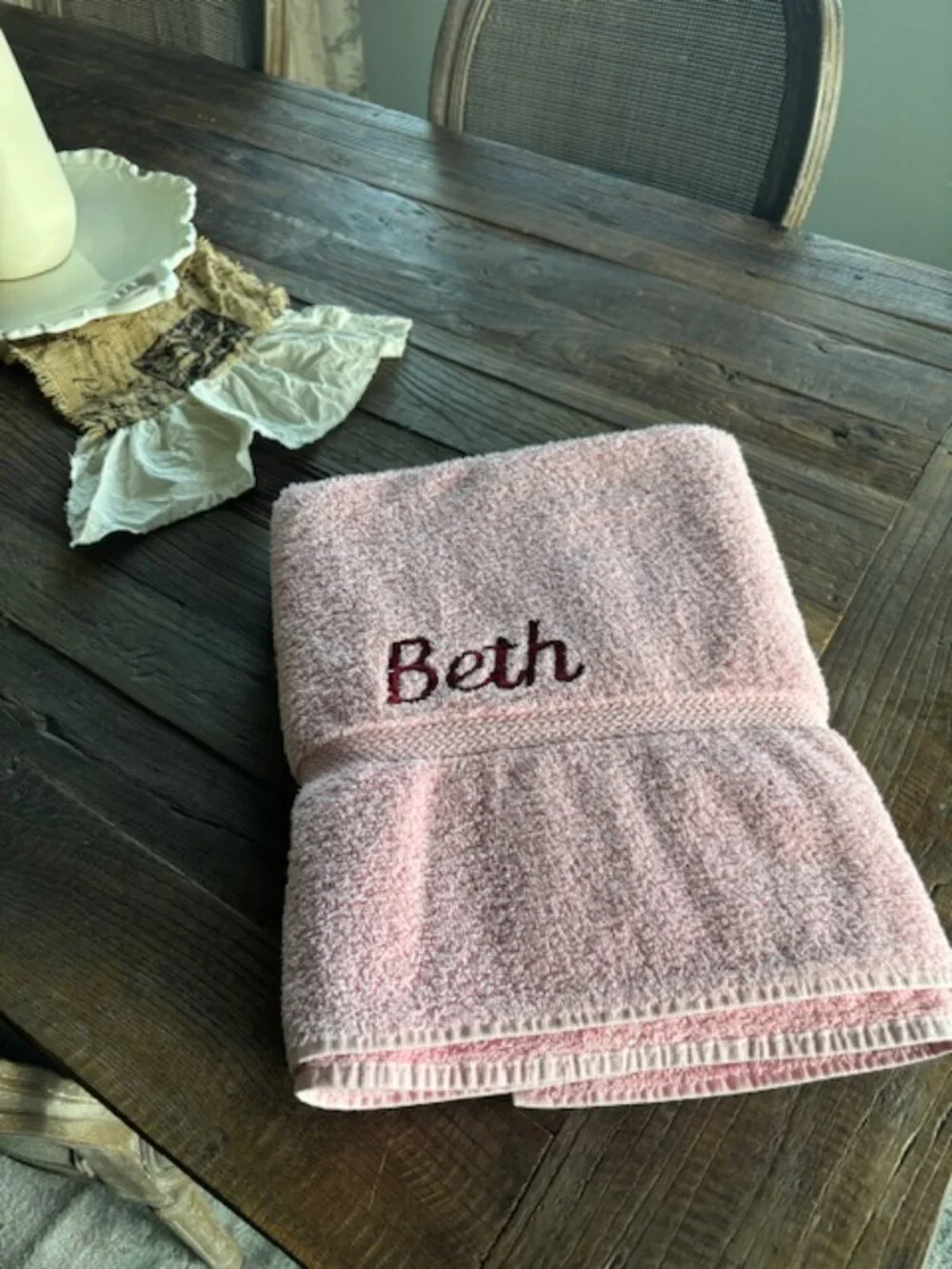 Monogrammed pink bath sheet - SALE!